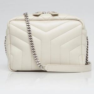 SAINT LAURENT
Calfskin Y Quilted Monogram Small Loulou Bowling Bag Ivory